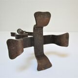 Brutalist candle holder wrought iron beaten patinated H. 37 cm