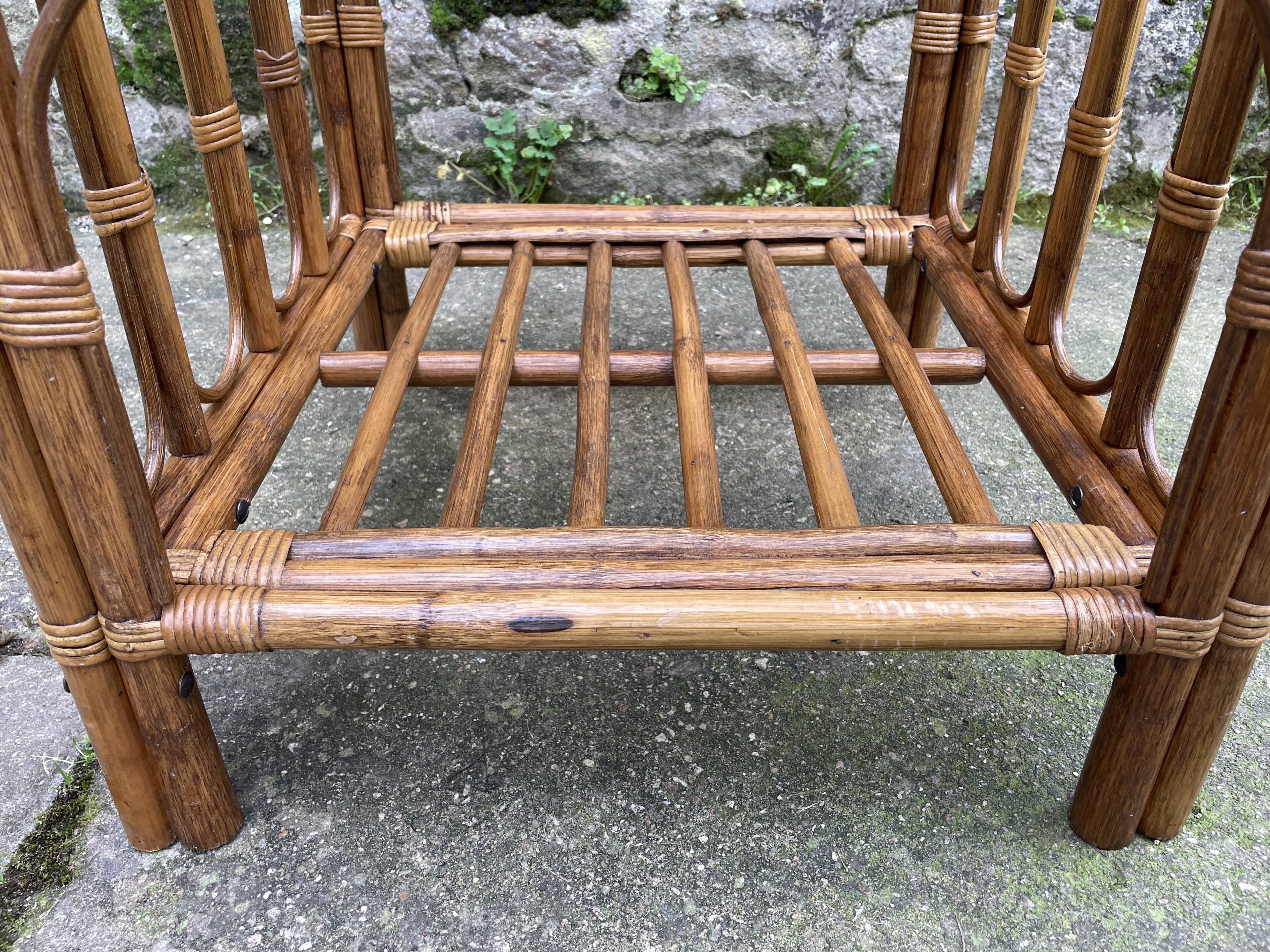 Square coffee table in smoked glass and bamboo, 1970.