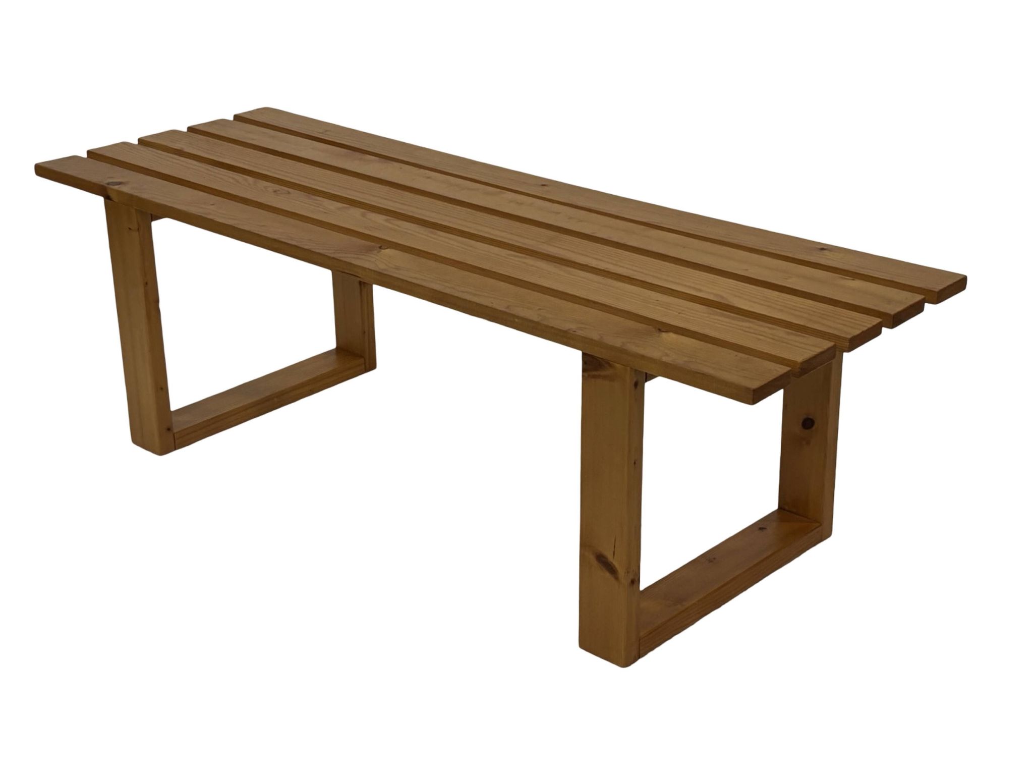 Vintage Scandinavian modern pinewood slatted bench from the 1960's