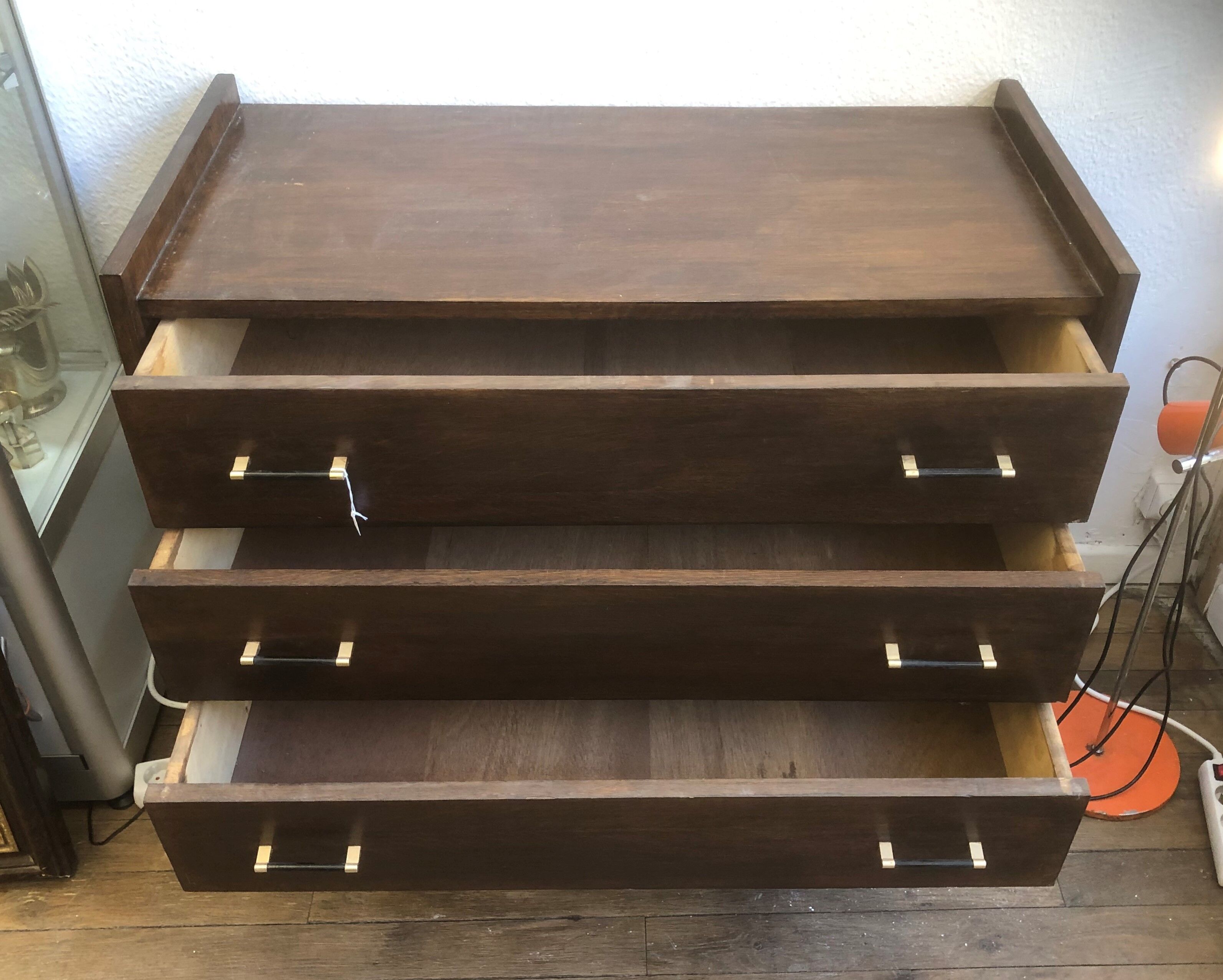 Old Vintage Chest of Drawers 3 drawers Scandinavian Compass Feet Wood