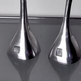 Pair of zigzag candle holders, solid aluminum and polished stone, art3, Spain, 1970