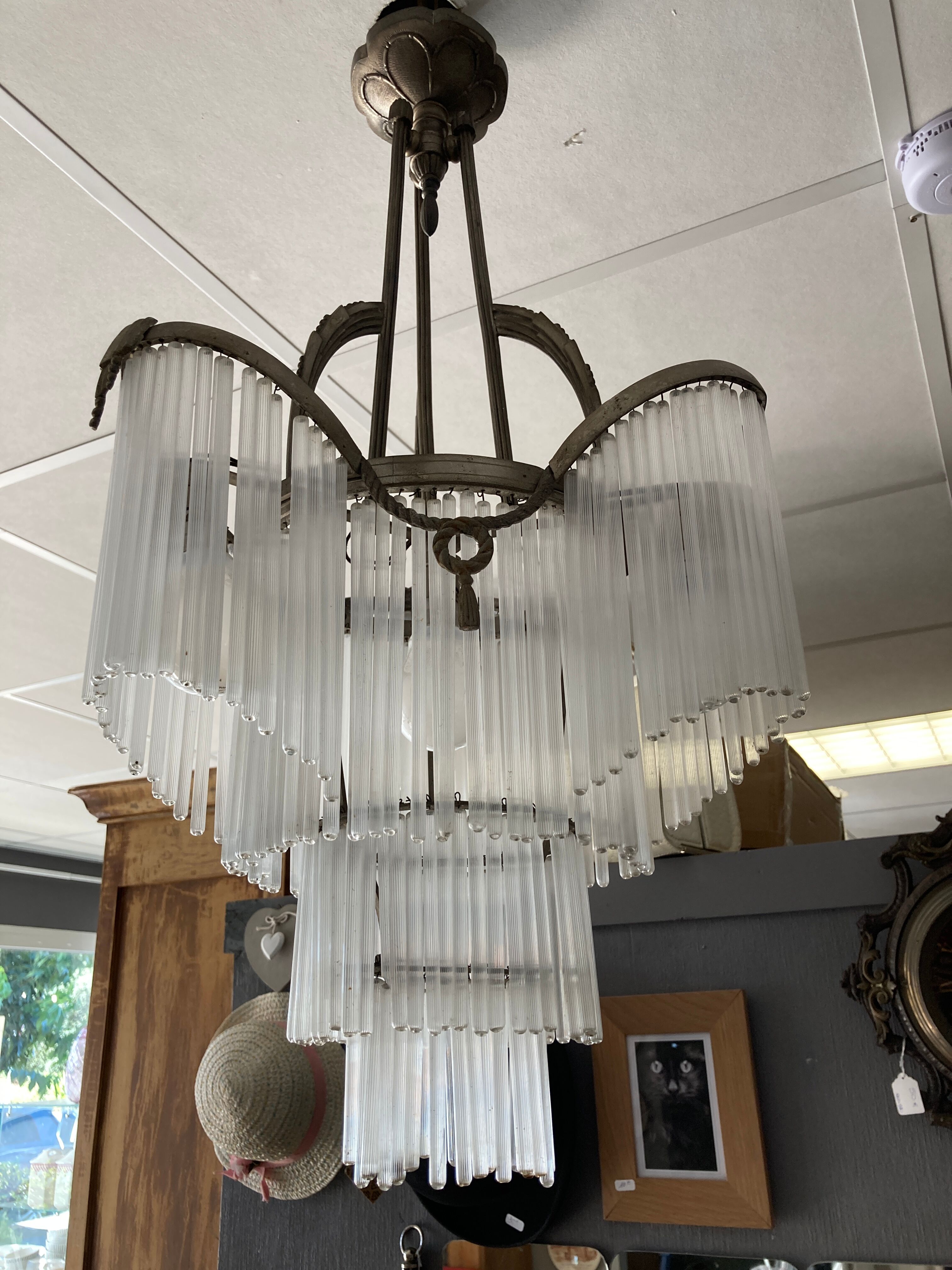 Art deco chandelier silver bronze grapevine