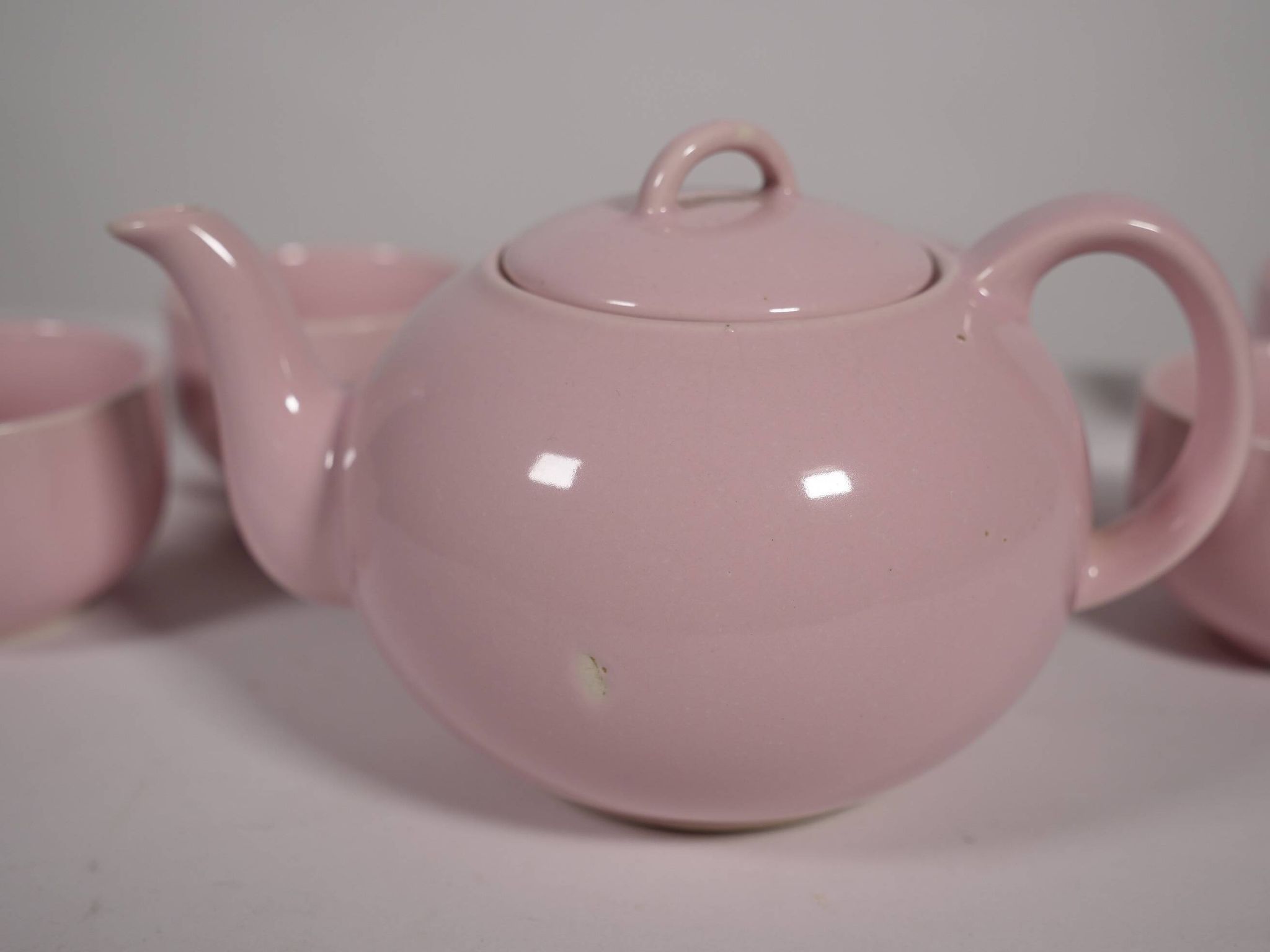 Mid-Century Vintage Tea Set Pastel Pink Porcelain Teapot & Cups, 1960s