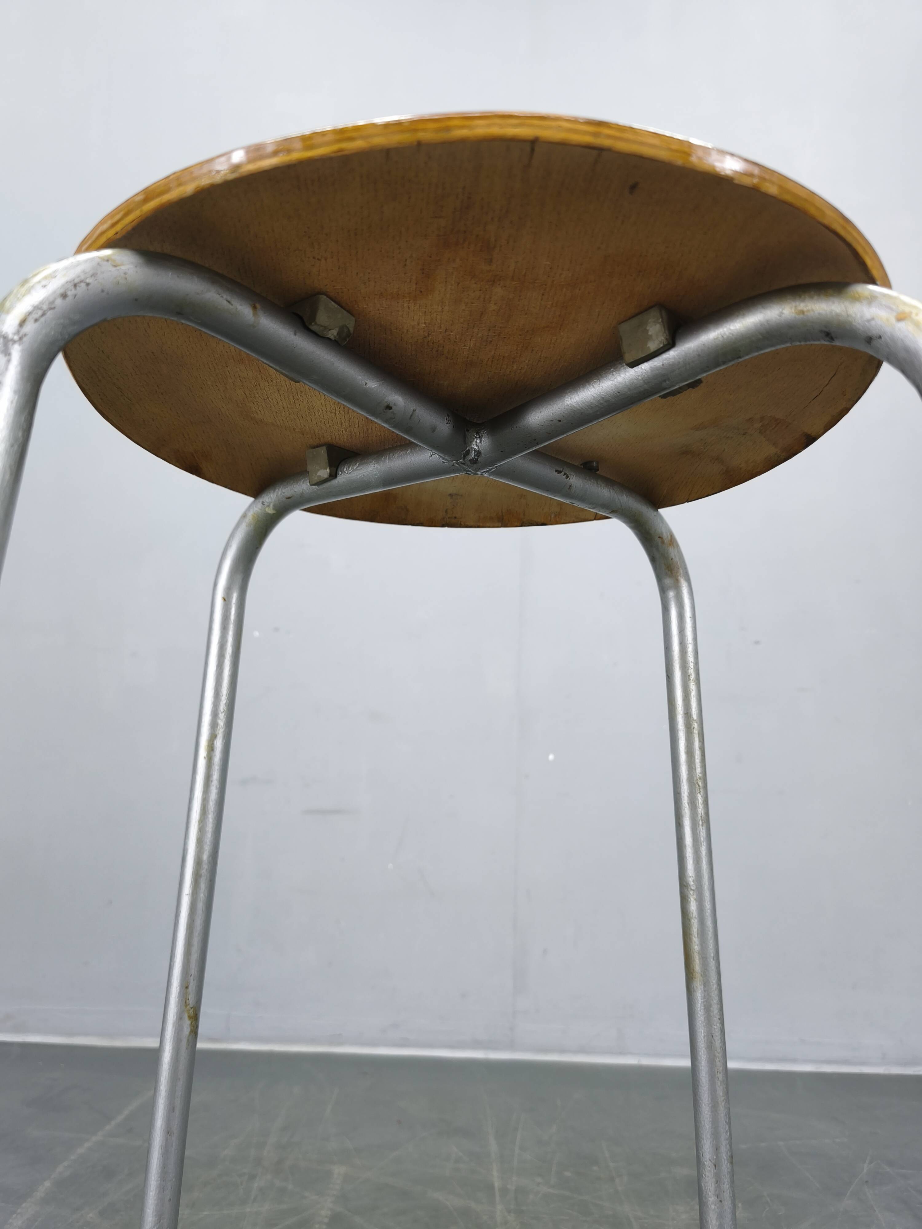 1950s German Industrial Stool with Plywood Seat
