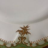 Vintage round green Limoges porcelain serving platter with gold trim