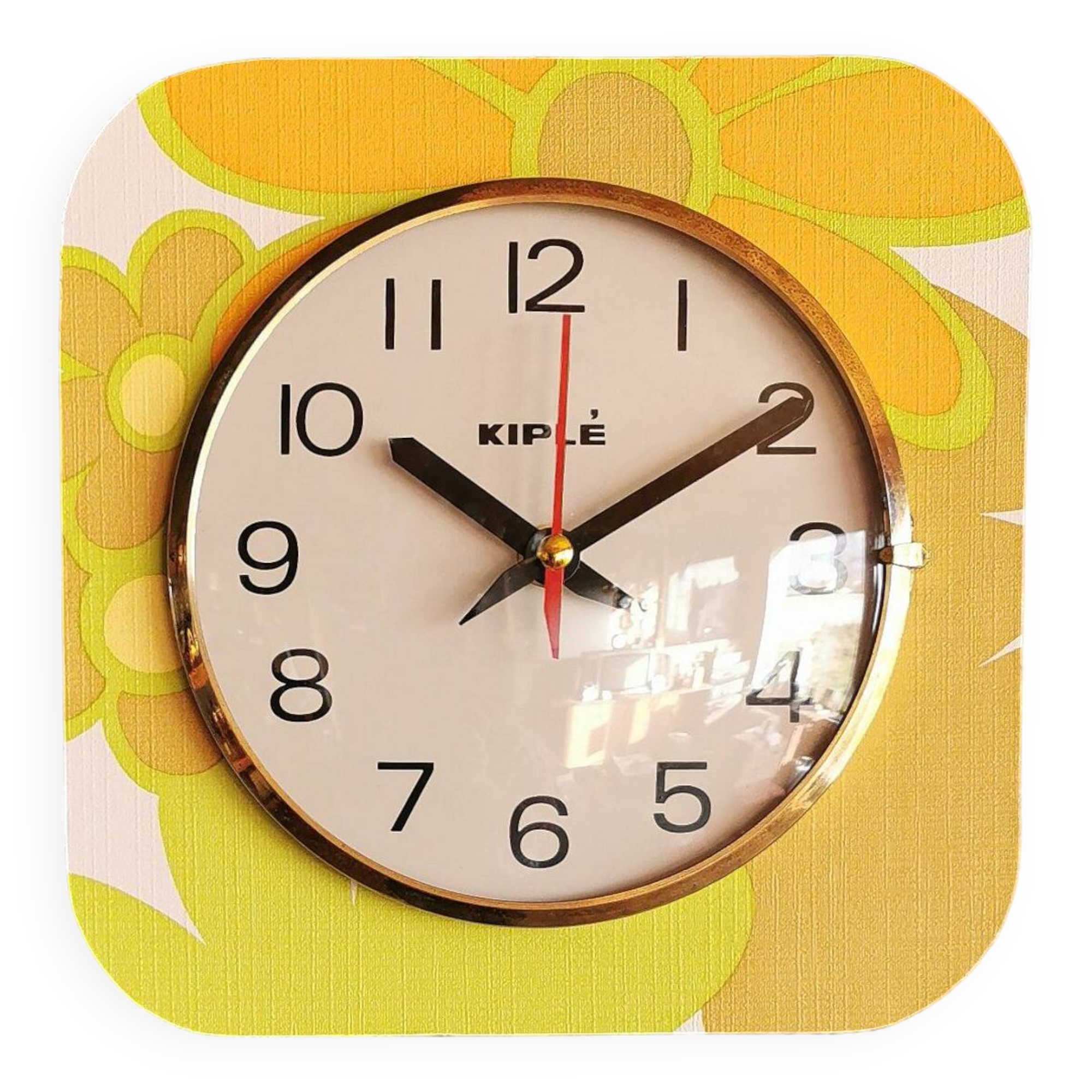 Vintage silent wall pendulum clock from the 60s square "Kiulé flowers"