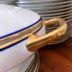 table service art deco limoges porcelain white border blue and gold 61 pieces signed