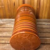 Old soulaines vase france ceramic brown & orange vintage #a393