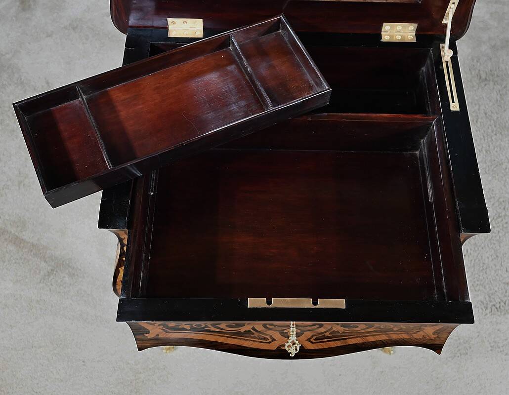 Rosewood and mahogany work table, Louis XV style, Napoleonic era