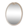 Miroir oval cadre métal émaillé blanc patiné