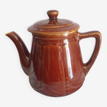 Glazed brown ceramic teapot