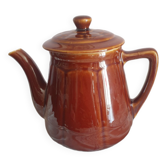 Glazed brown ceramic teapot