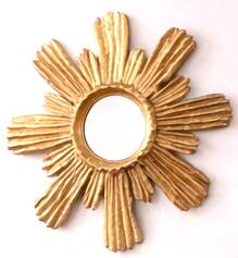 Golden carved wooden sun mirror — 38 cm