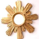 Golden carved wooden sun mirror — 38 cm