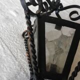 Small vintage wrought iron and glass lantern for dollhouse