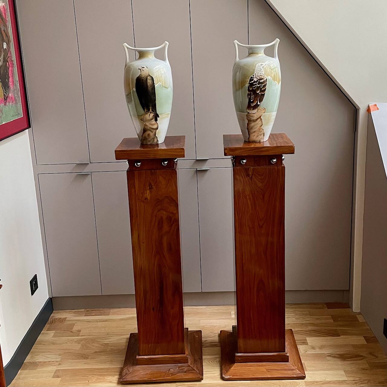 Paire de colonnes / sellettes Art Déco en palissandre  et chrome