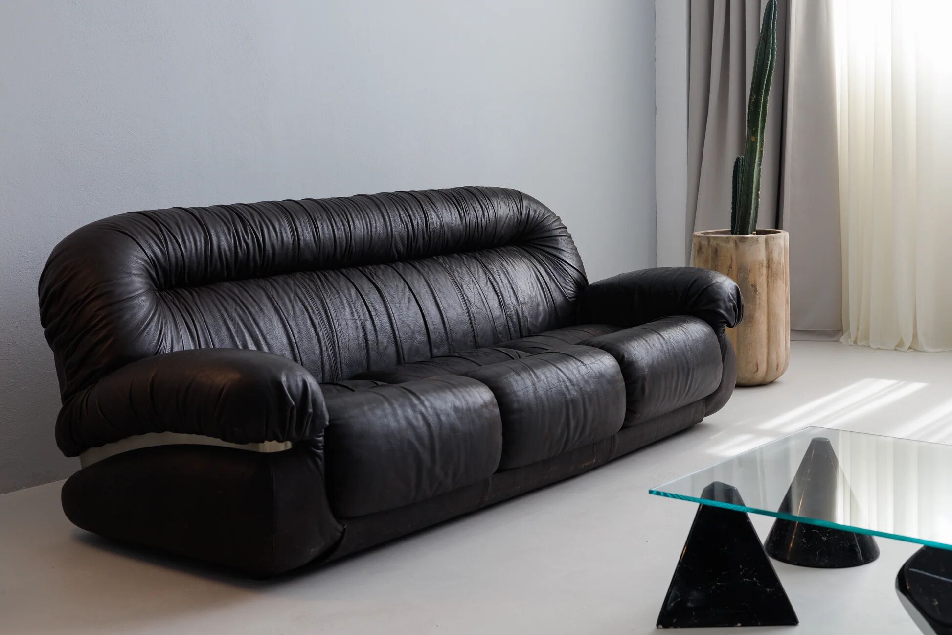 Vintage brown three seater leather sofa, 1970-1980s