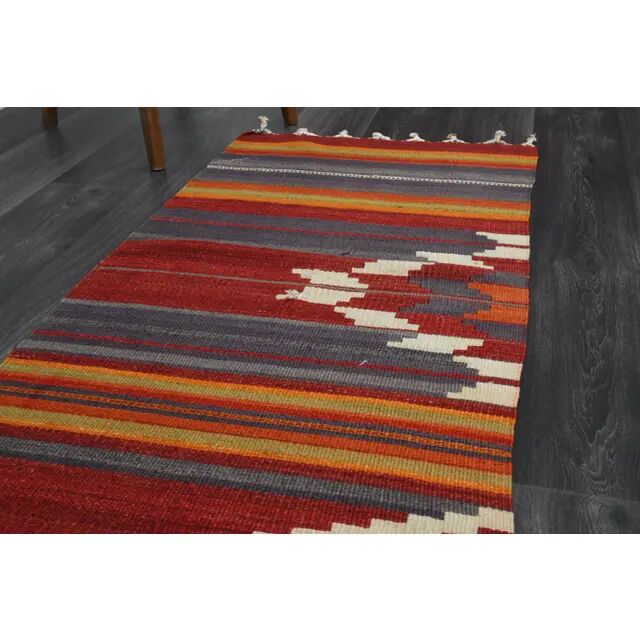 1970s Turkish Oushak Handmade Wool Cotton Orange Kilim Runner 72x252