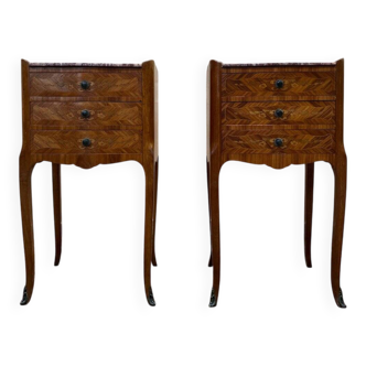 Pair of Louis XV style bedside tables in marquetry.