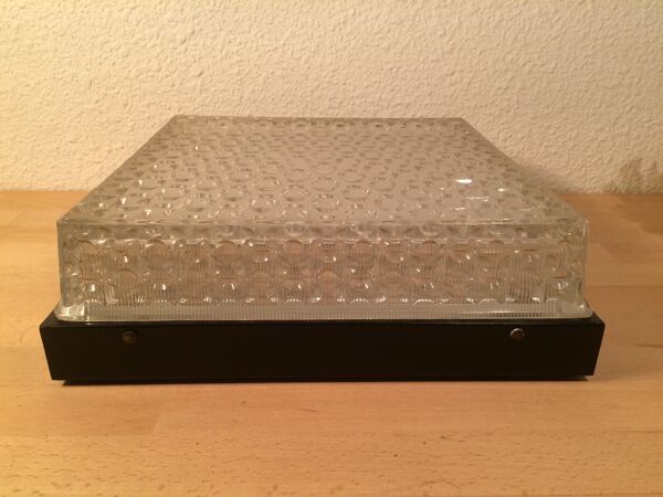 Applique Holophane carrée 31 cm verre ciselé années 50, plafonnier
