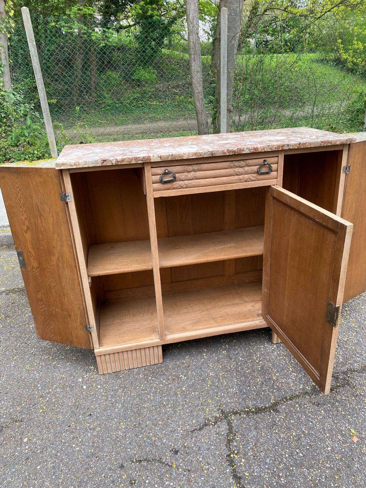 Art Deco vintage Parisian buffet renovated in solid wood and pink marble 123cm