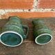 Pair of Vintage 70s Green Glazed Ceramic Barrel-Shaped Jugs