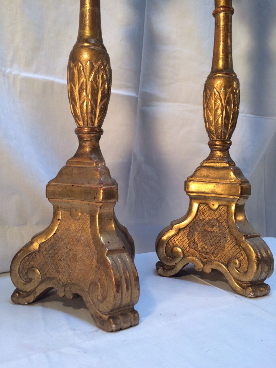 Pair of ancient carved gilded wood candlesticks - 18th century