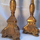 Pair of ancient carved gilded wood candlesticks - 18th century