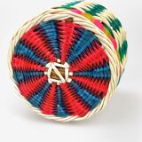 Multicolored glass bottle and braided scoubidou