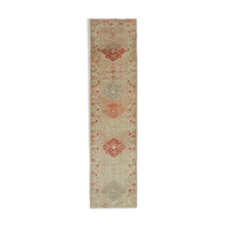 Handmade contemporary oriental beige runner rug 88 cm x 355 cm