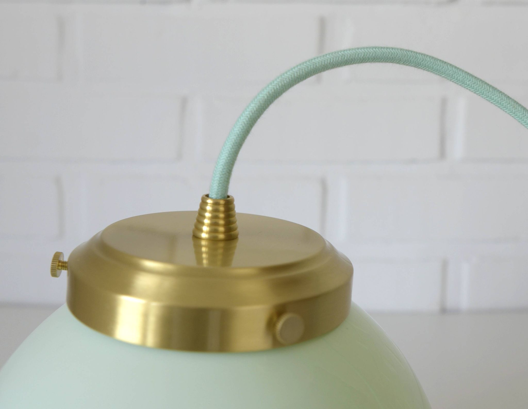 Suspension Art Déco Redesign Antique Vert Menthe Lampe Suspendue Années 1930
