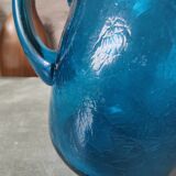 Blue cracked glass pitcher