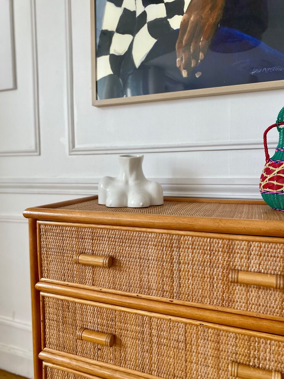 Vintage rattan chest of drawers