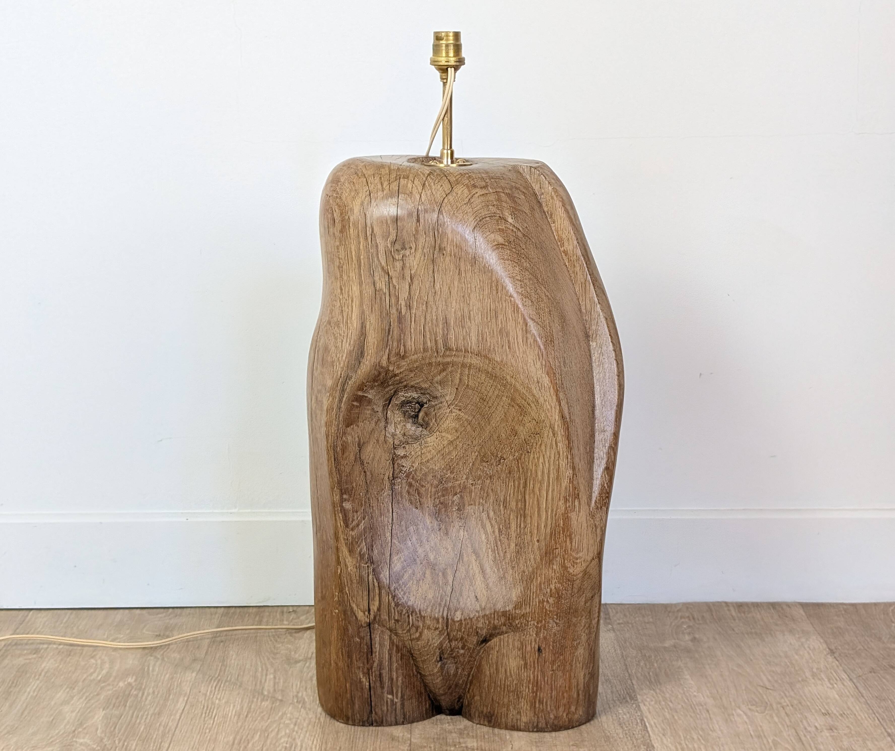 Brutalist oak sculpture lamp