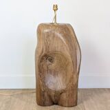 Brutalist oak sculpture lamp