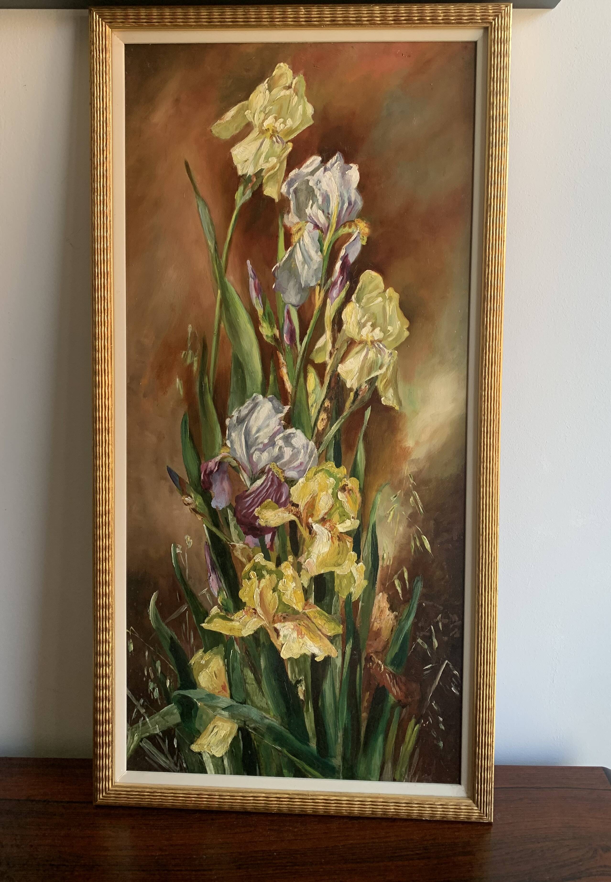 Peinture à l'huile vintage d'iris