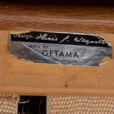 Large Danish Sofa in solid oak and fabric, model GE375 by Hans Wegner for Getama 1960.