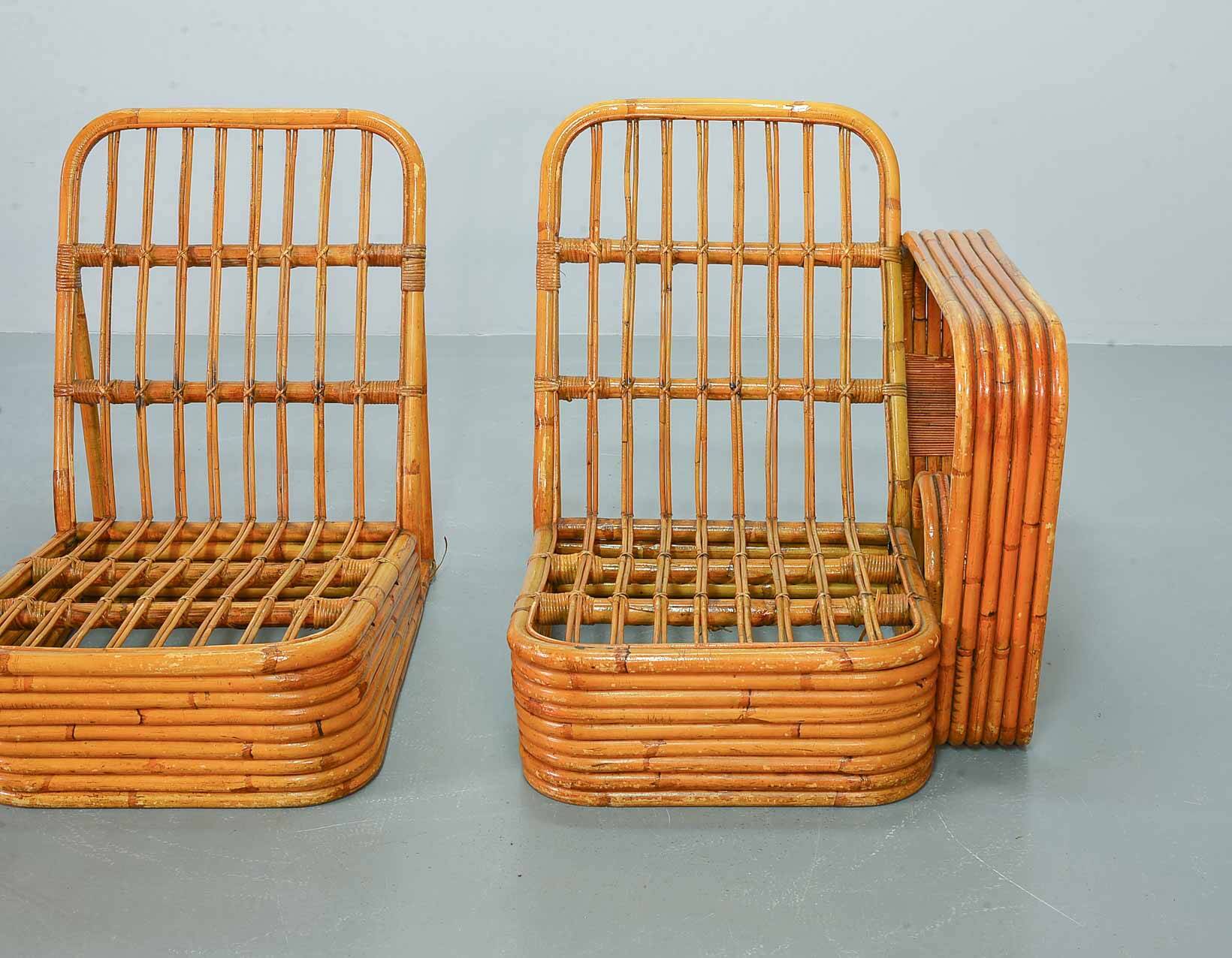 Exclusive Six Strand Rectangular Rattan 3-Seat Sofa after Paul Frankl, 50s