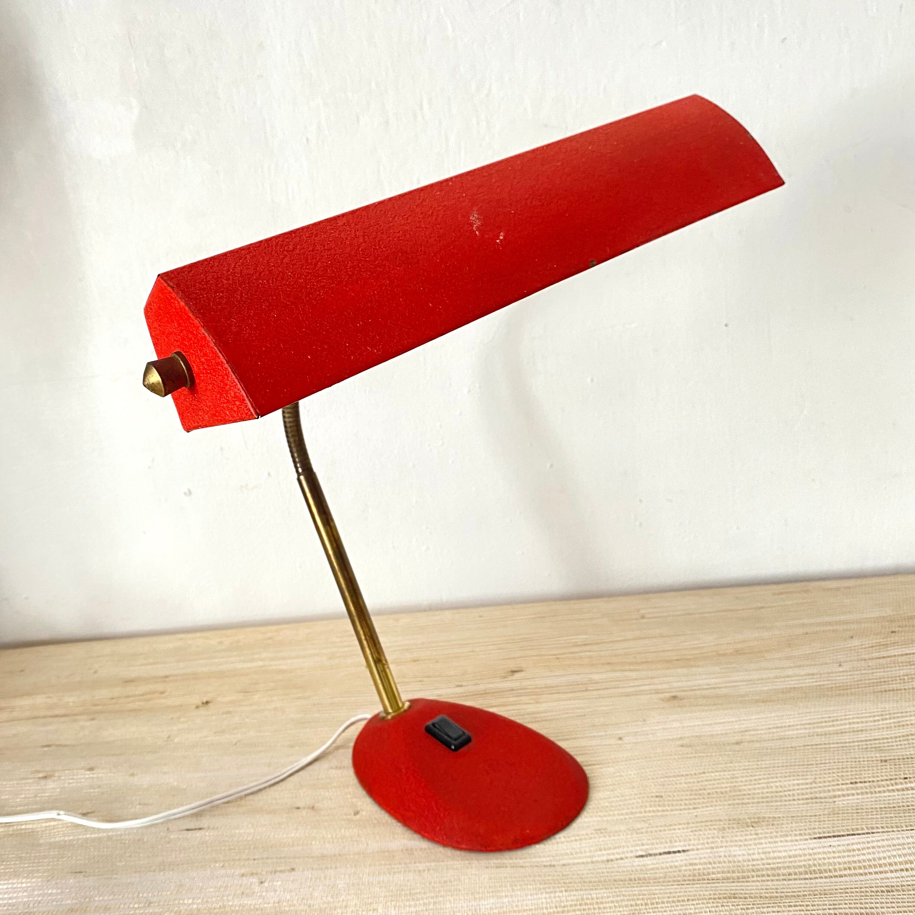 Desk lamp with flexible brass arm, 1950s