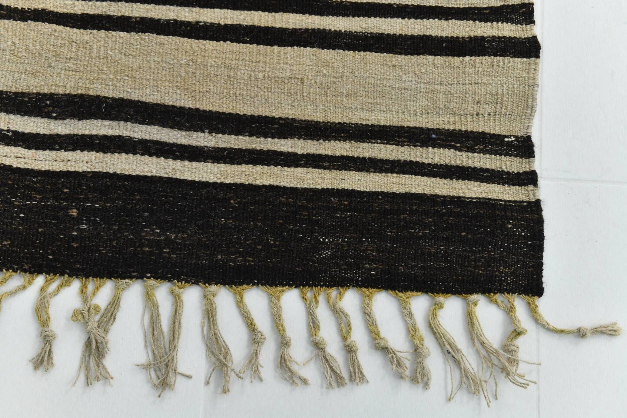 5x9 Cream & Brown Striped Handmade Vintage Kilim Rug, 147x264Cm