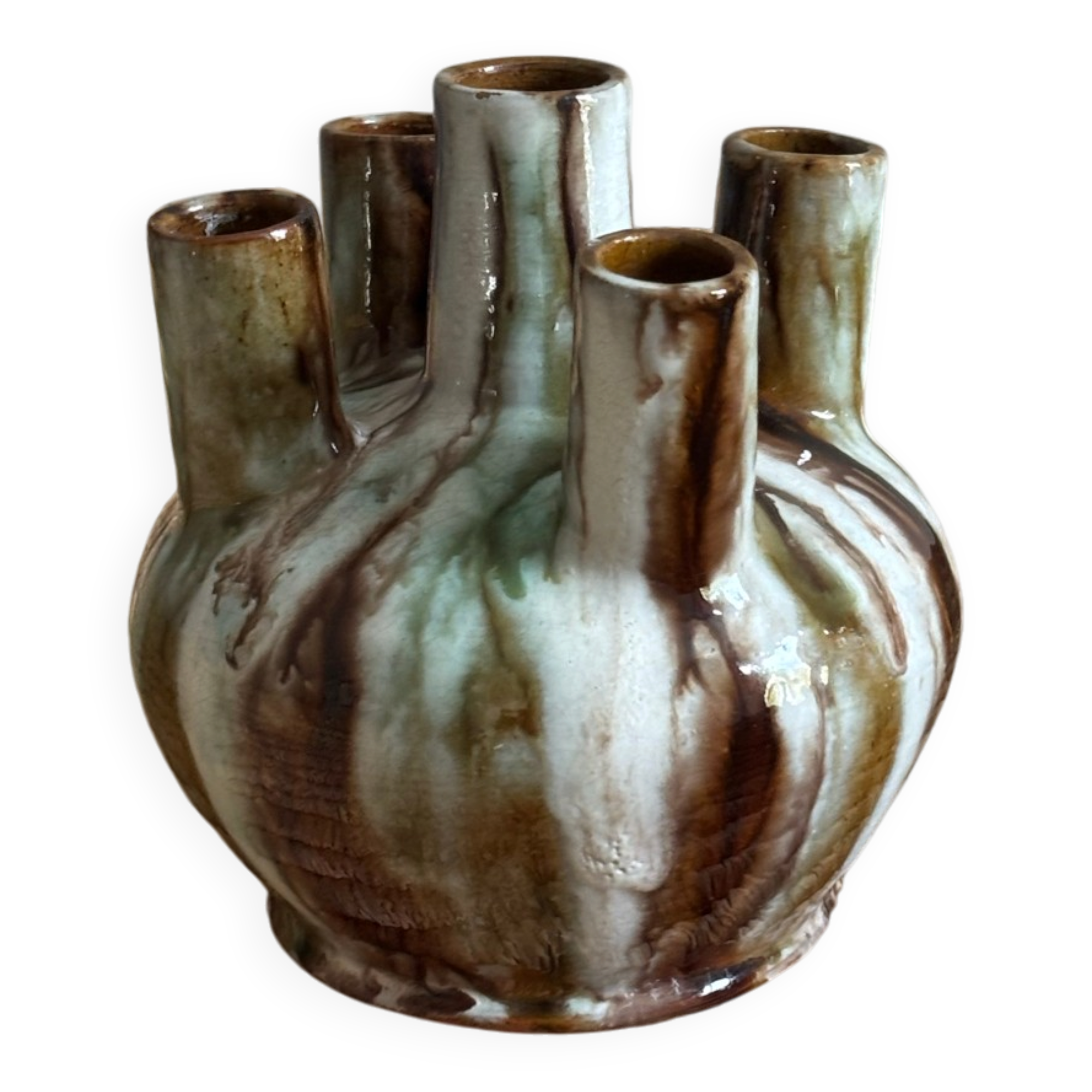 Glazed stoneware tulipiere signed