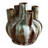 Glazed stoneware tulip vase signed