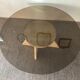 Vintage coffee table in travertine and smoked glass 70s