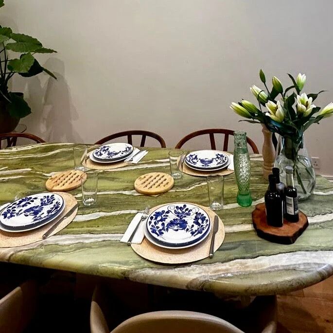 Green marble Oval Dining table