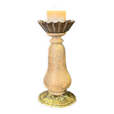 Old oak candle holder with bronze base