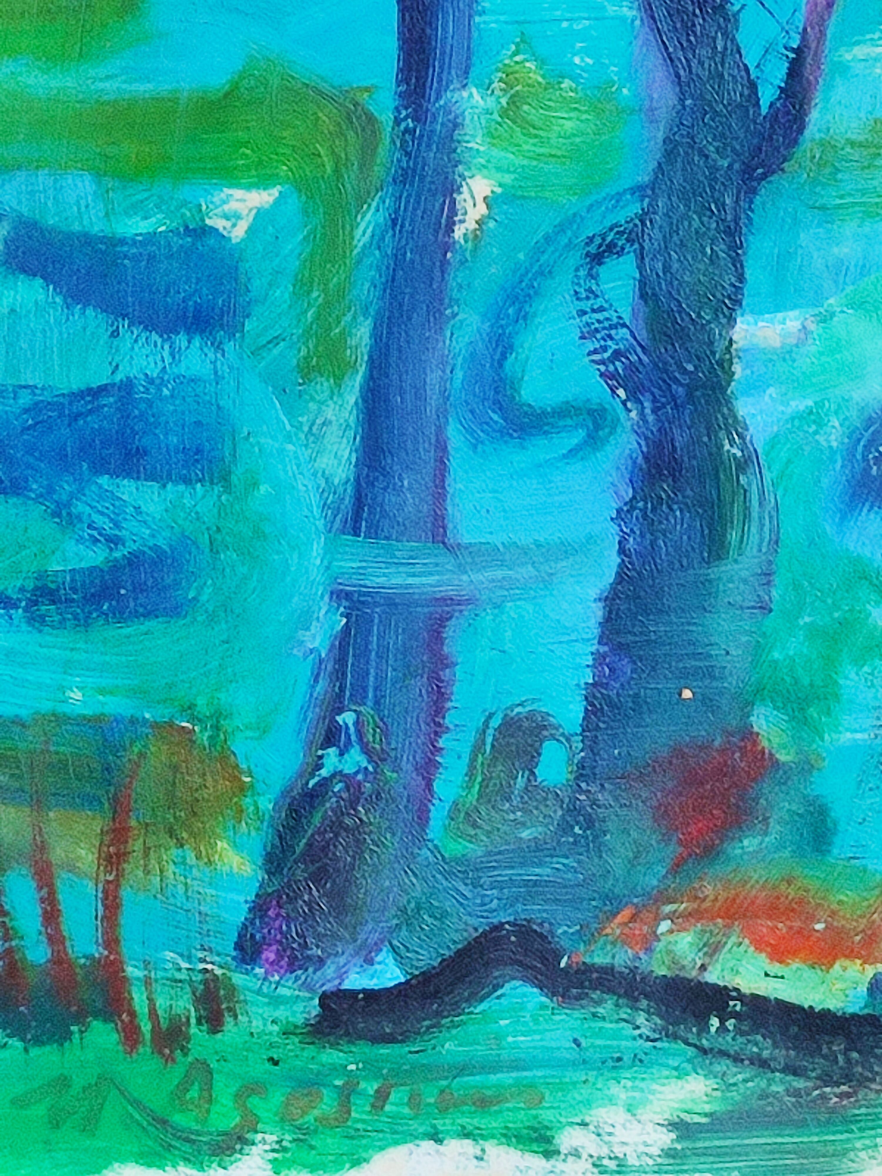 Landscape boat on the pond of max agostini (1914-1997)