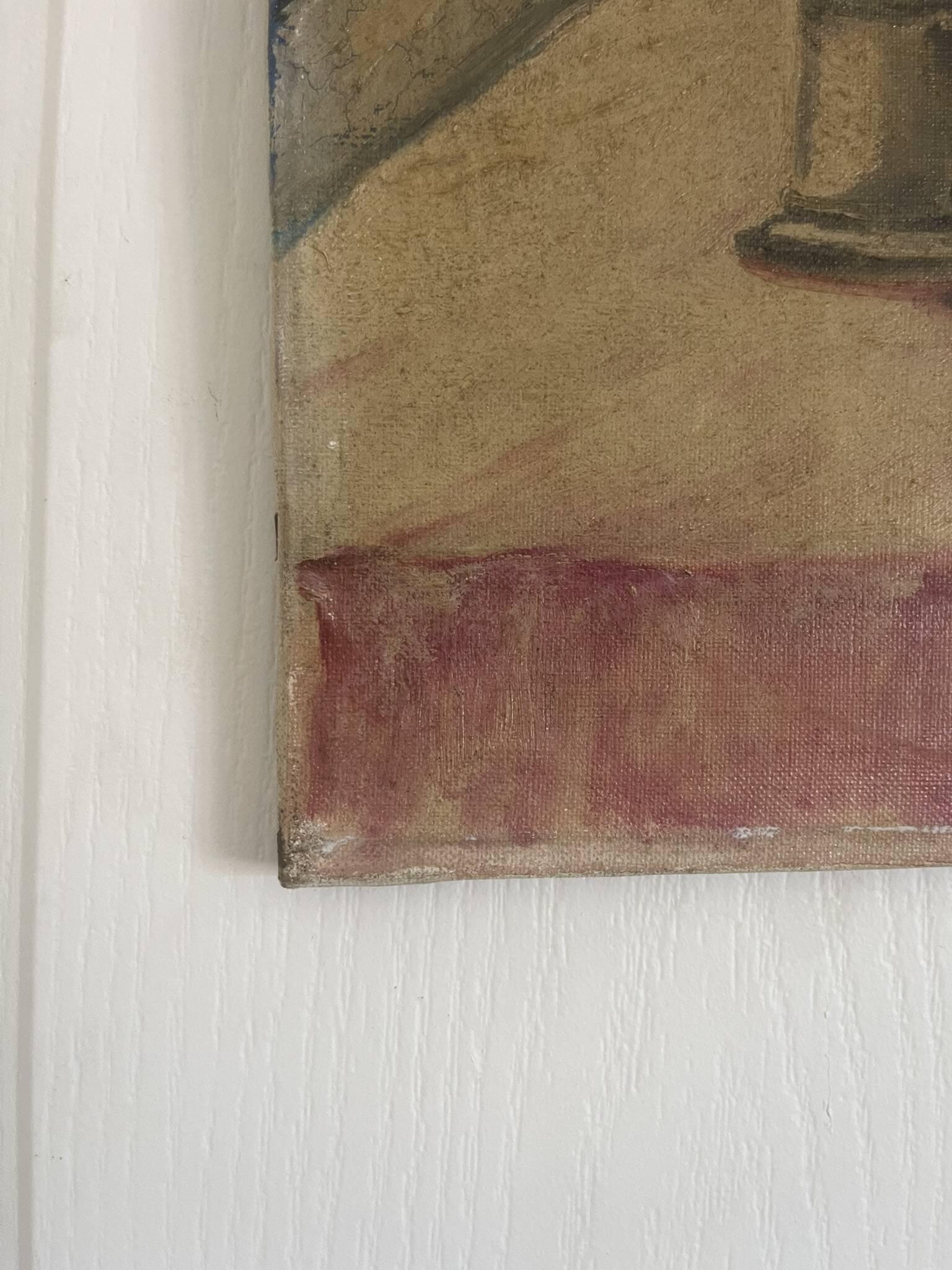 Old oil painting canvas still life kitchen fireplace faraoni