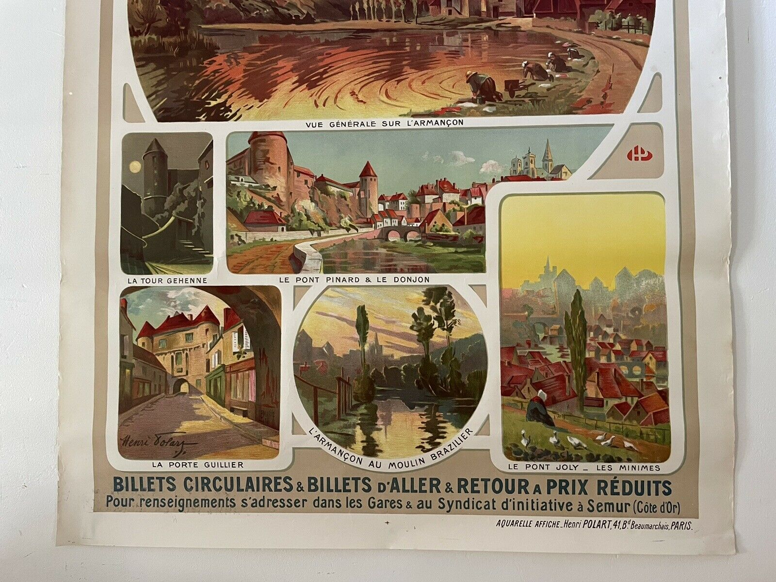 Original poster chemin de fer plm - semur en auxois, henri polard