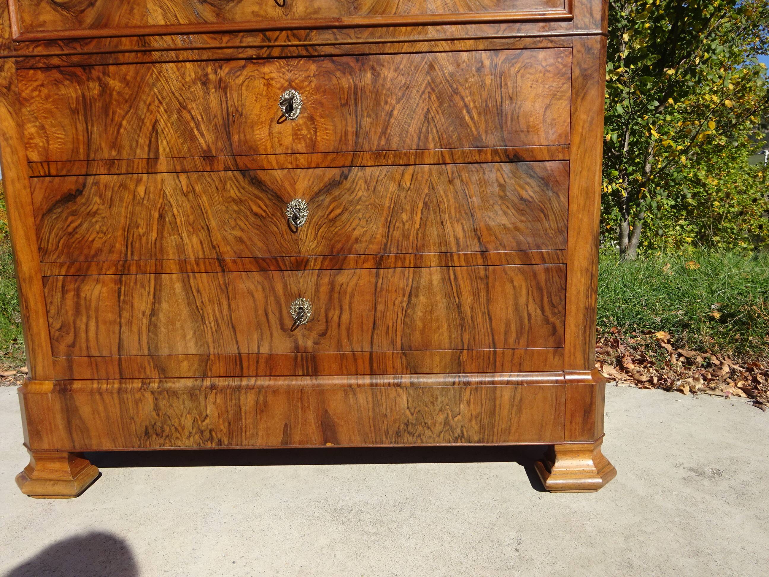 Commode en noyer et ronce de noyer style Louis Philippe