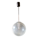Suspension globe en verre soufflé bullé, monture chromée
